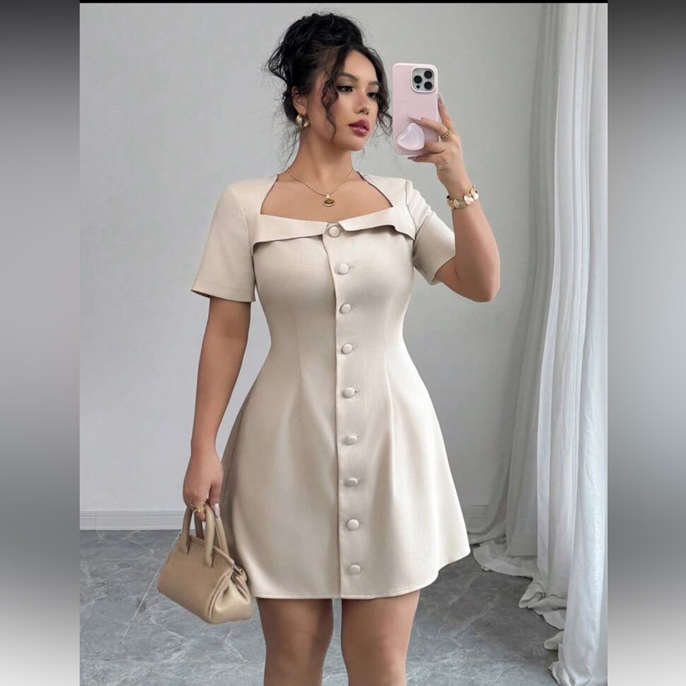 Cream Buttoned Sheath Mini Dress